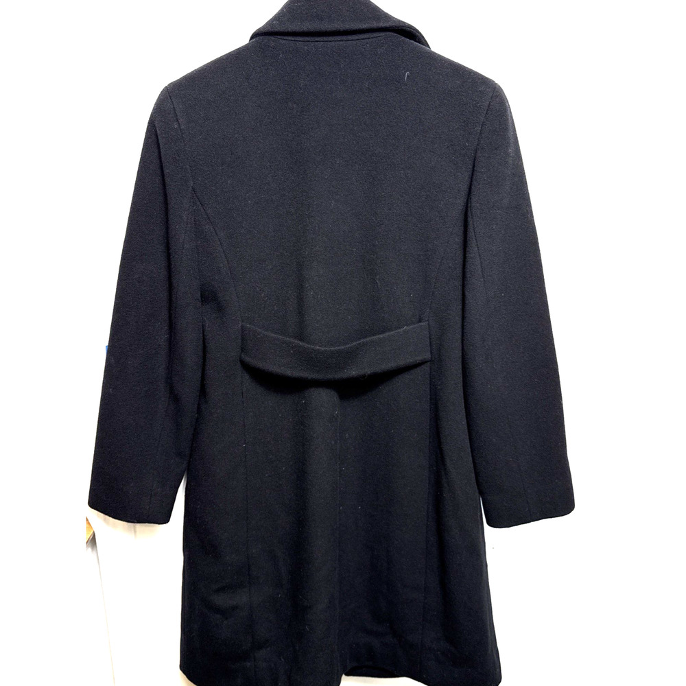 DKNY Long Black Wool Coat Size 6 Medium Tailored Fit Hidden Buttons Pockets - Picture 7 of 11